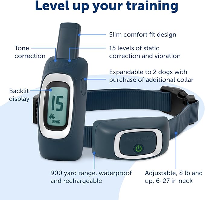 PetSafe 900 Yard Remote Training Collar Choose from Tone, Vibration, or 15 Levels of Static Stimulation Longest Range Option for Training Off Leash Dogs Waterproof and Durable Rechargeable