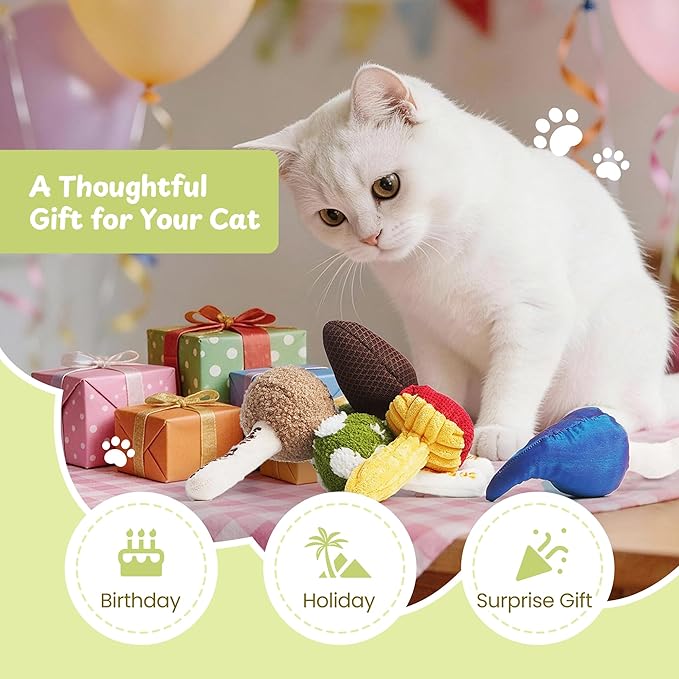 Cat Toys for Indoor Cats, Catnip and Silvervine Chew Toys with Different Textures, Funny Slang Printed Kitten Toys for Teething, Cat Toys for Bored Indoor Adult Cats, Value Multi-Pack