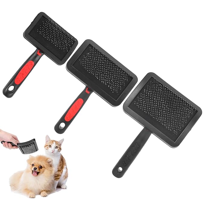 Tyenaza 3pcs Portable Cat Dog Slicker Brush, Pet Cat Grooming Brush Massage Comb Set Accessory