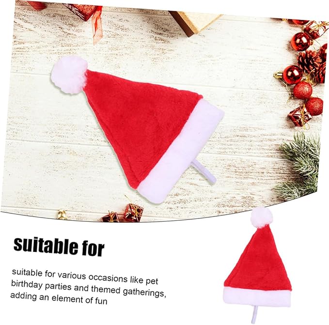 SEWACC 4pcs Adjustable Plush Dog Santa Hat Christmas Pet Costume Cap with Soft Lining for Small Dogs and Cats Holiday Party Supplies