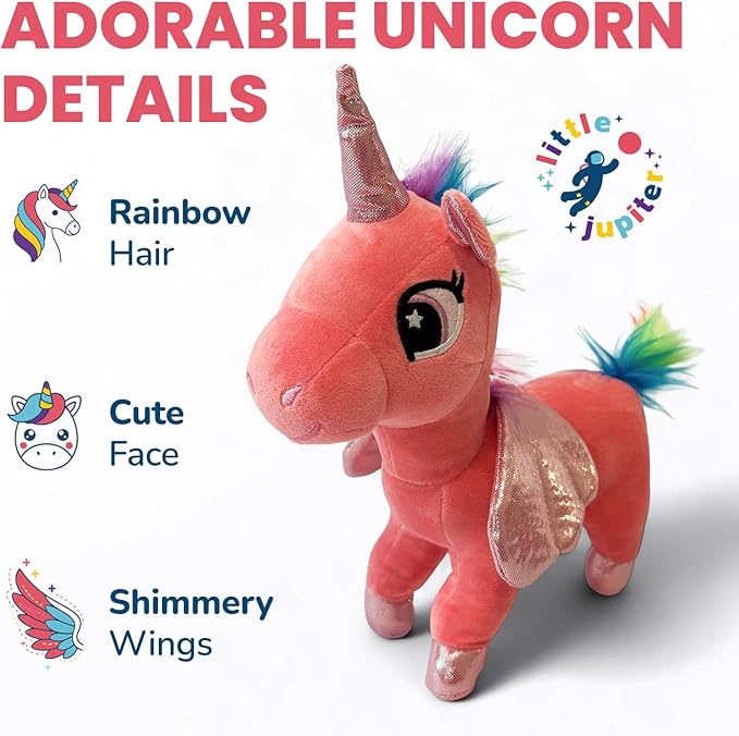 Little Jupiter Plush Pet Set w/Purse - Unicorn Stuffed Animals for Girls - Plush Toy Gift for Girls Ages 3-7 yrs (Coral Pink Unicorn)