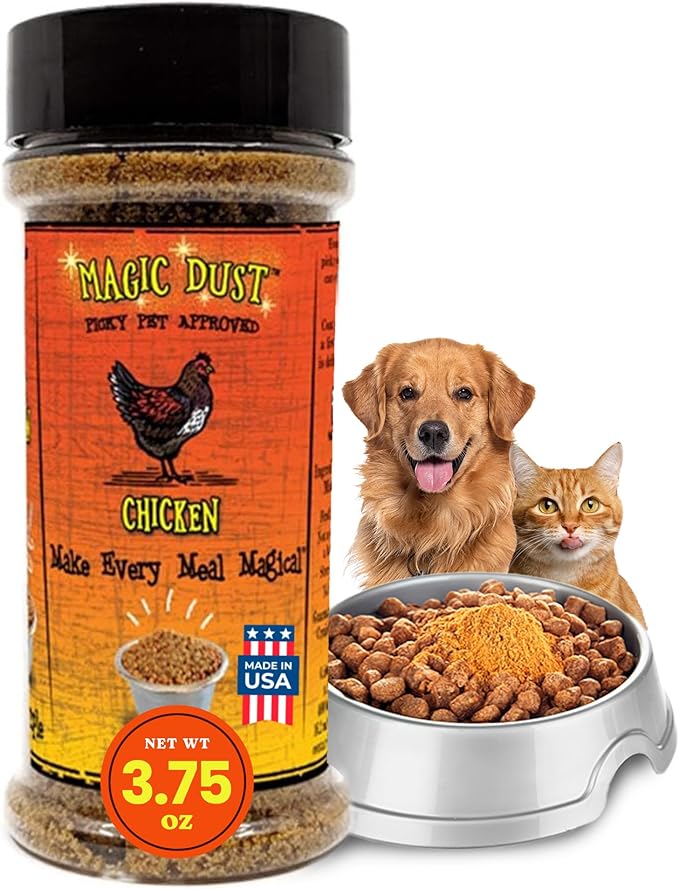 Wild Meadow Farms - Magic Dust Chicken Jerky Topper, Single Protein Pet Food Topper for Dogs & Cats, Enhance Flavor & Elevate Mealtime Excitement for Picky Eaters - 3.5 Ounce Bottle in Chicken Flavor
