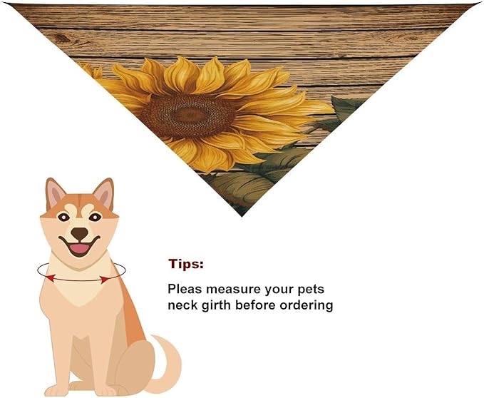 Dog Bandana Spring Pet Scarf Adjustable Triangle Paint Wooden Board Sunflower Printing Dog Bib Washable Polyester Puppy Bandana for Small Medium Large Dogs Cat Birthday Party Supplies