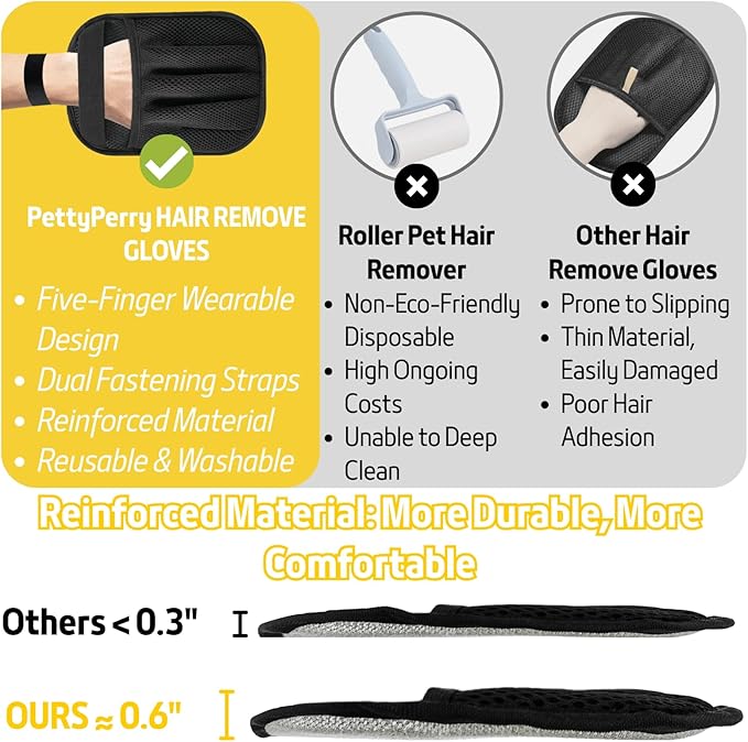 Pet Hair Removal Glove for Dogs & Cats, Upgraded Electrostatic Anti-Slip Pet Hair Removal Tool with 5-Finger Design, Thickened Magic Brush Pet Hair Remover for Couch Carpet Clothes, 1 PCS