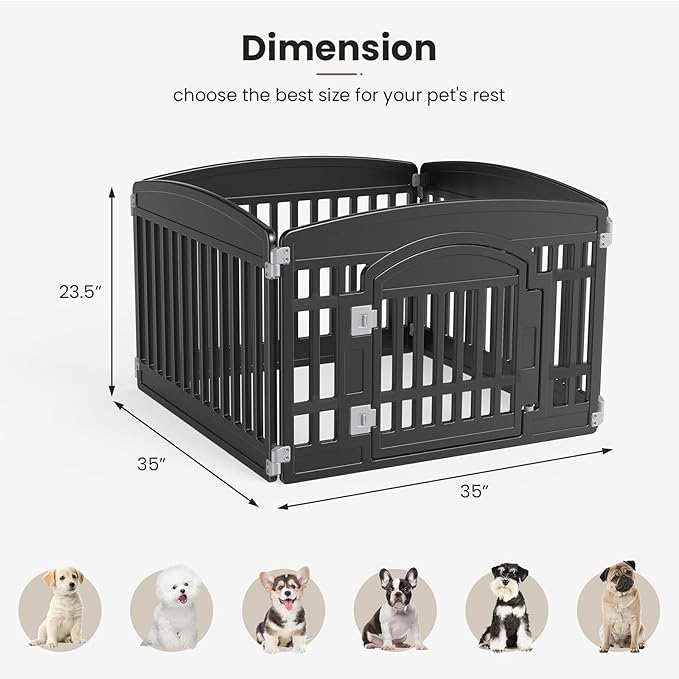 NEWBULIG Dog Playpen 4-Panel, 24IN Puppy Playpen, Stable Dog Play Pen Indoors/Outdoor with Secure Locking Door, Plastic Pet Fence for Small & Medium Dogs
