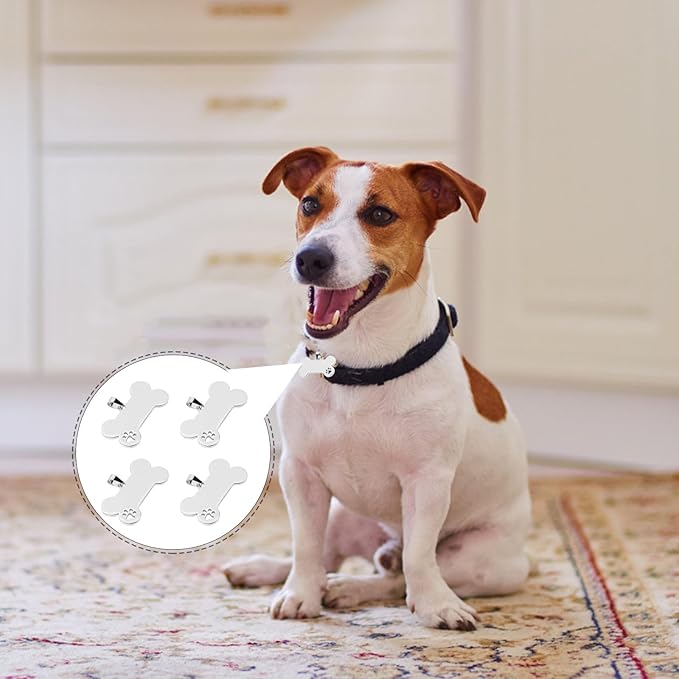 Toddmomy 4pcs Bone-Shaped Stainless Steel Dog Tag Pendants 21x40mm Hollow Puppy Name Id Tags Pet Collar Accessories Anti-Lost Pet Supplies
