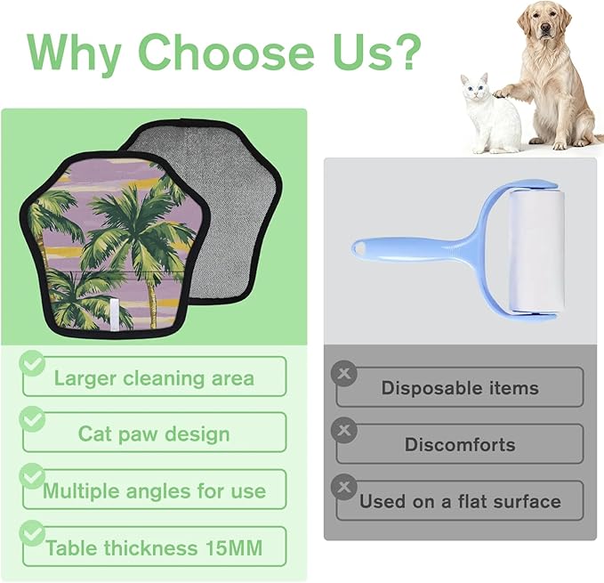 Reusable Pet Hair Removal Glove Palm Trees Theme Magic Brush for Cat & Dog Hair Remover for Car, Sofa, Bedding, Clothes - 9x9 Mitt Washable