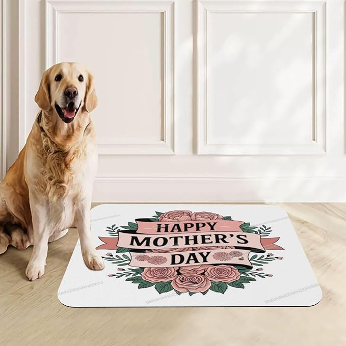 Pet Feeding Mat Happy Mother's Day Floral Gift Mom M Absorbent Pet Placemat for Food Water Bowl with Waterproof Rubber Backing 18X12In Quick Dry Water Dispenser Mat for Dog Cat
