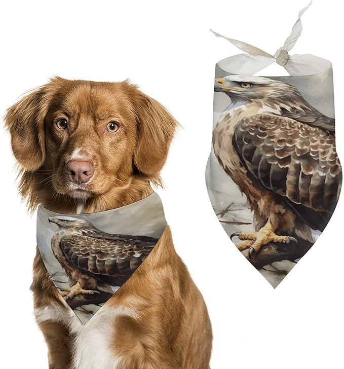 Dog Bandana Spring Pet Scarf Adjustable Triangle Watercolor of Hawk Sitting in The Tree Printing Dog Bib Washable Polyester Puppy Bandana for Small Medium Large Dogs Cat Birthday Party Supplies