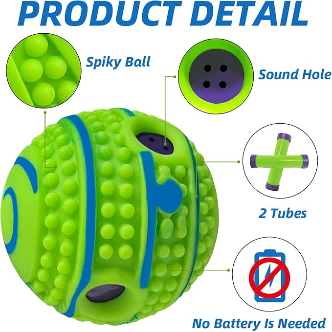 Spiky Interactive Dog Toys Ball, Shaking with Gibbering Sound, for Training, Teeth Cleaning & Herding, Straight, L, 3.94 in (10 cm)