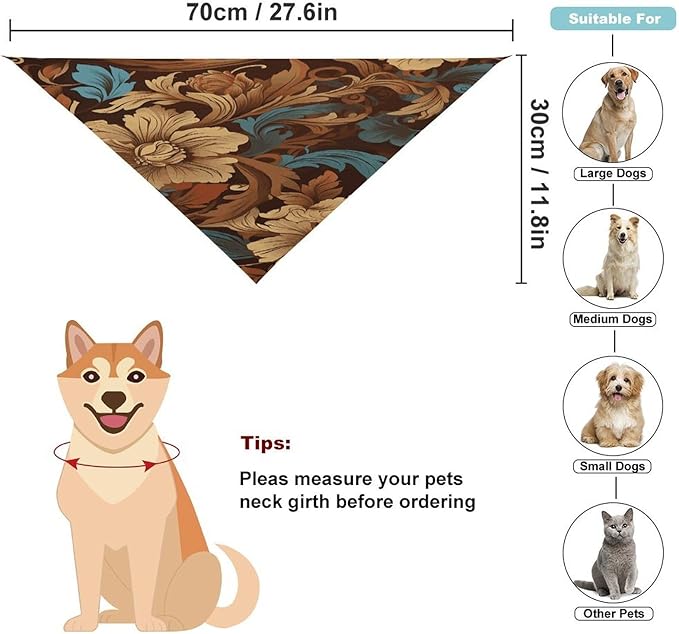 Dog Bandana Spring Pet Scarf Adjustable Triangle Set of Ornate Floral Printing Dog Bib Washable Polyester Puppy Bandana for Small Medium Large Dogs Cat Birthday Party Supplies