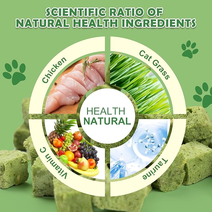 Freeze Dried Cat Grass Treats - Natural Dental Chew Sticks for Teeth Cleaning,Hairball Removal & Digestion, Crunchy Cat Snack (80g)