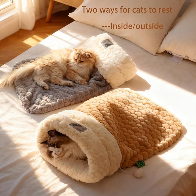 Cat Sleeping Bag for Indoor, 2025 New Cat Winter Cozy Plush Cave Bed, Self-Warming Pet Bed Cave for Indoor Kittens Puppies (Blue)