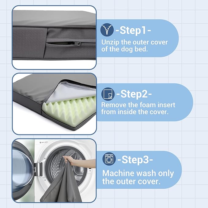 Vonabem Extra Large Dog Bed Waterproof Outdoor, Washable XL Pet beds 44 inch, Leather Anti-Slip Kennel Pads with Removable Cover Reversible, 44"x32" Grey