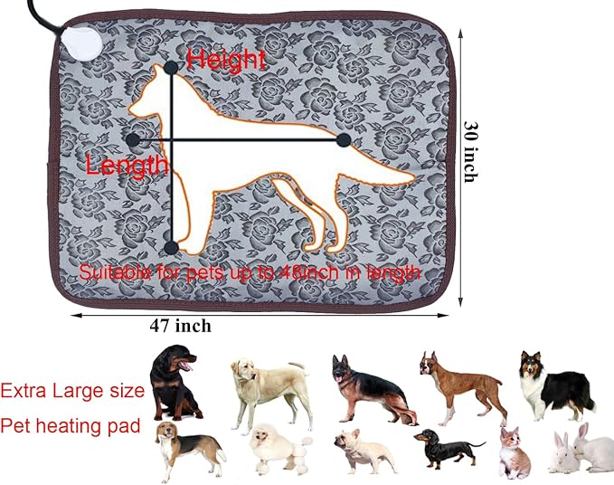 Extra Large Pet Heating Pad for Dogs, Cats & Puppies - Electric Heated Bed Mat & Blanket for Whelping Box & Outdoor Dog House - Water Resistant & Easy Clean
