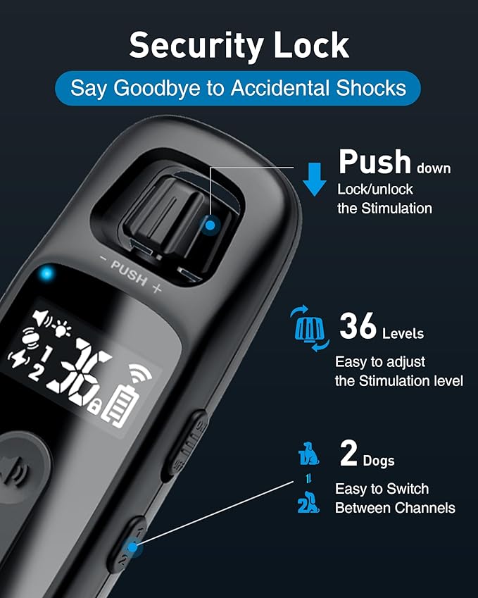 ABBIDOT Dog Shock Collar, 3300 FT Dog Training Collar with Remote, IPX7 Waterproof with 4 Training Modes, Rechargeable E-Collar for Small Medium Large Dogs (15-120 lbs) (Pure Black, 2 Collars)