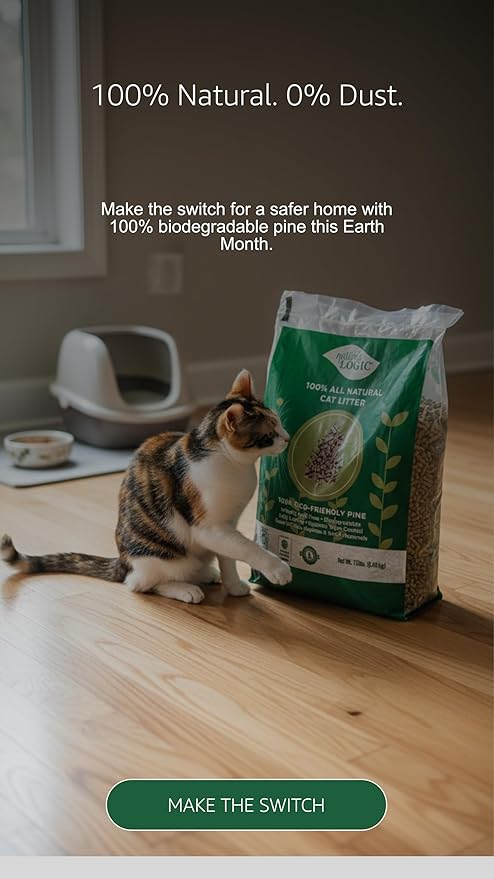 Nature's Logic 100% Natural Pine Pellet Cat Litter - 100% Ponderosa Pine, Dust-Free, Unscented, Biodegradable - Safe for Cats, Kittens, Reptiles & Small Pets - Highly Absorbent - 12 lb Bag (Pack of 2)
