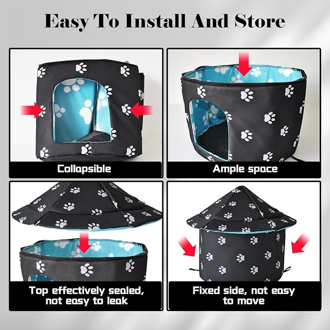 Stray Cats Shelter Cat Bed Weatherproof Foldable Kitten House Warm Feral Pet Cave for Outdoor Insulated Waterproof Thicken Tent Beds Shelter Home Indoor Small Dog Houses for Kitten Puppy(Black)