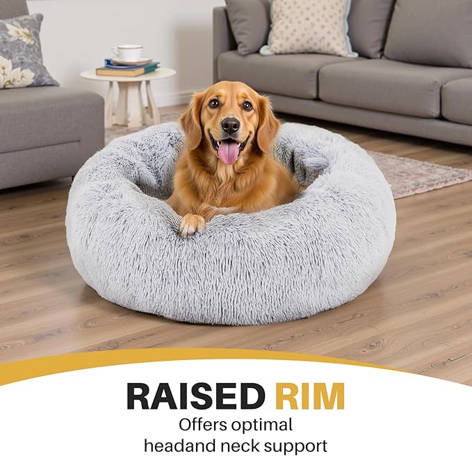NEWBULIG 37.4x37.4 Inch Dog Bed Large Sized Dog, Donut Shape Cat Beds for Indoor Cats with Washable, Anti-Slip, Faux Fur