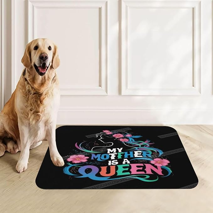 Pet Feeding Mat Colour Happy Mother's Day Floral Gift Mom Be Dog Food Mat for Food Water No Stains Quick Dry Dispenser Cat Bowl Mats for Messy Drinkers 18X12In