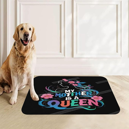 Pet Feeding Mat Colour Happy Mother's Day Floral Gift Mom Be Dog Food Mat for Food Water No Stains Quick Dry Dispenser Cat Bowl Mats for Messy Drinkers 24x16In