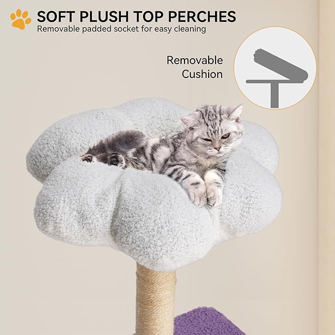 YITAHOME 48.4in Flower Cat Tree Tower: Cute Kitten Climbing Tower Indoor with Kitty Condo, Sisal Scratching Posts and Board, Purple and White