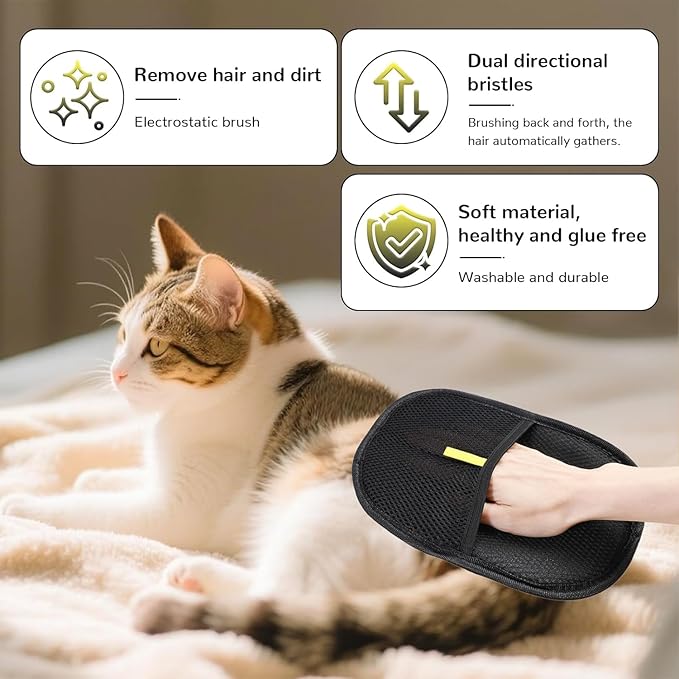 2PCS Magic Brush Pet Hair,Pet Hair Removal Glove for Cats & Dogs,Hair Remover Brushing Gloves