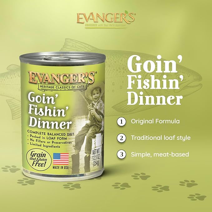 Evanger's Heritage Classics Goin’ Fishin’ Dinner for Cats – 12 Count, 12.5 oz Each – Ocean Fish & Meat Blend, Grain Free, Limited Ingredients, Traditional Loaf Style