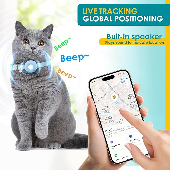 Cat GPS Tracker, Smart GPS Tracker Compatible with Apple Find My App (Only iOS), No Monthly Fee, Waterproof
