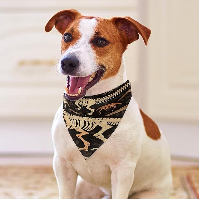 Dog Bandana Spring Pet Scarf Adjustable Triangle Dinosaur Skeleton Print Printing Dog Bib Washable Polyester Puppy Bandana for Small Medium Large Dogs Cat Birthday Party Supplies