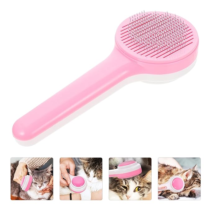 HEMOTON Pet Grooming Brush and Household Fur Comb, Multi-function Pink Plastic Deshedding Tool for Cats, Dogs, and Kittens, Portable Pet Hair Removal Accessory for Home Use