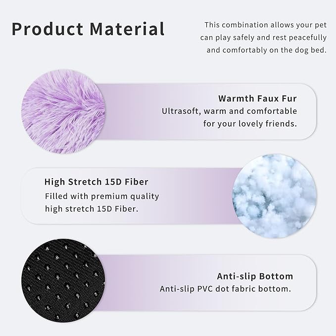 Purple and White Cat Bed for Indoor Cats Washable 15 inches Donut Soft Small Pet Bed,Calming Anti Anxiety Round Fits up to 5 lbs Warm Comfort Kitten Bed Indoor