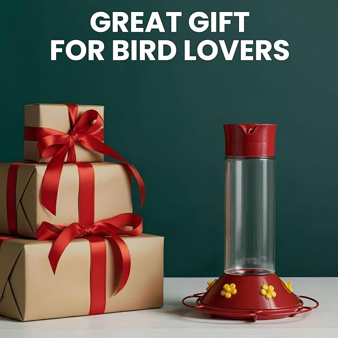 Perky-Pet 209B-1SR Glass Hummingbird Feeders for Outdoors Hanging - 30 fl oz Nectar Capacity - Ant & Bee Guarded Red Bird Feeder