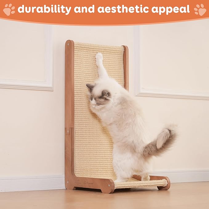 Sisal Cat Scratcher for Indoor Cats, Beechwood Base, Natural Sisal Woven Scratch Pad, Durable Scratching Post, Furniture Protector (L1)