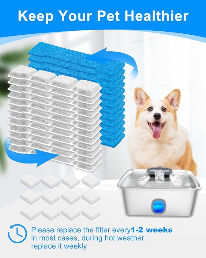 8 Set Dog Water Fountain Filter Compatible with SIBAYS 15L/4Gal Pet Fountain, Fit for Kastty Dog Water Fountain Stainless Steel, Keeping Pet Water Clean