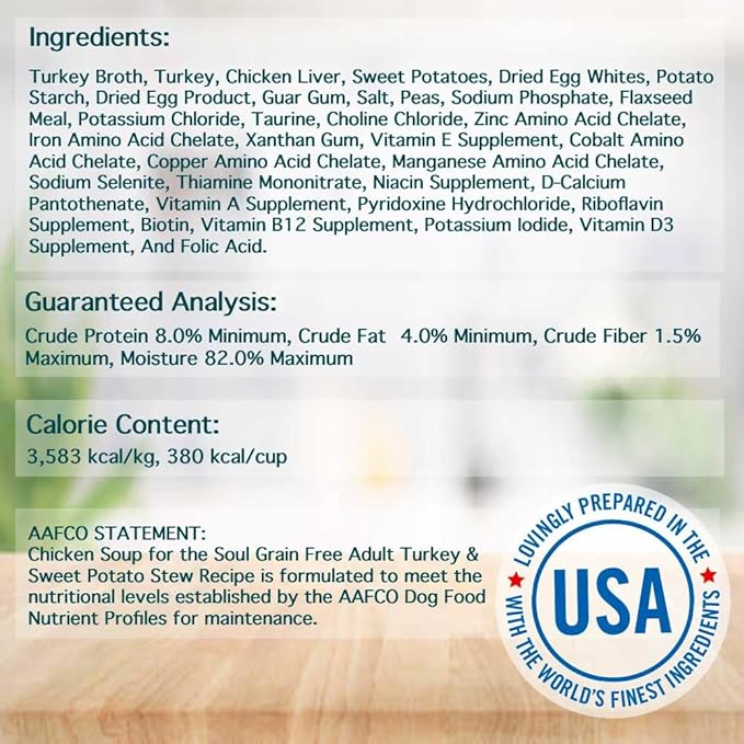 Chicken Soup for the Soul All Natural Premium Grain-Free All Life Stage Wet Dog Food, Real Meat First Ingredient, No By-Products, Turkey & Sweet Potato Stew, 13oz (Pack of 12)