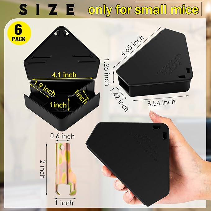 Qualirey Mice Station with Key Triangle Mouse Station Reusable Rodent Trap Box, Keeps Children and Pets Safe Indoor & Outdoor Suitable for Small Mice(Black,6 Pcs)