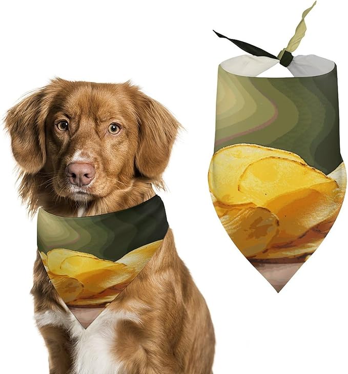 Dog Bandana Spring Pet Scarf Adjustable Triangle Potato Chips Printing Dog Bib Washable Polyester Puppy Bandana for Small Medium Large Dogs Cat Birthday Party Supplies