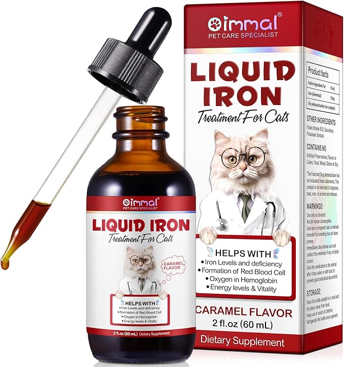 Iron Supplements for Cats, Liquid Iron for Cats, Liquid Iron Drops with Folate and B12 Supports Anemia, Low Enery Levels and Lethargy, Improve Energy Levels & Vitality, Cat Supplement