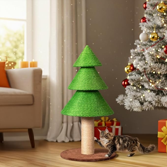 Outvita 31.5in Christmas Tree Cat Scratcher, Cat Scratching Post for Indoor Cats, Large Sisal Cat Scratching Tree Cat Scratch Tower, Grass Green