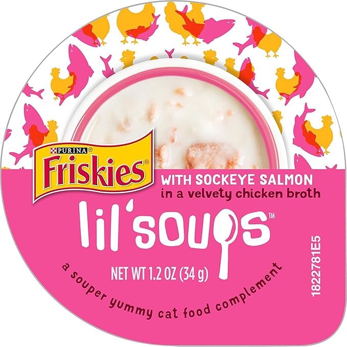 Purina Friskies Lil’ Soups Wet Cat Food Complements Variety Pack Salmon, 1.2 Ounce (Pack of 16)