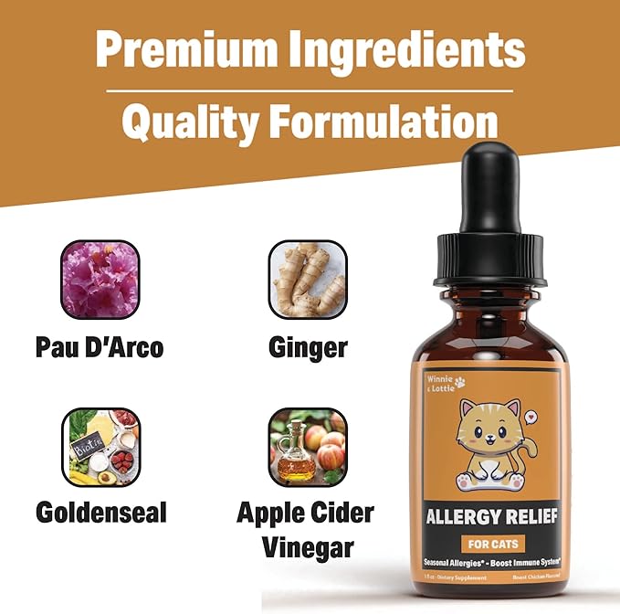 Natural Allergy Relief for Cats | Supports Allergy & Itch Relief for Cats | Cat Allergy | Cat Itch Relief | Cat Itchy Skin Relief | Cat Allergy Relief for Cats | Cat Supplements & Vitamins | 1 fl oz