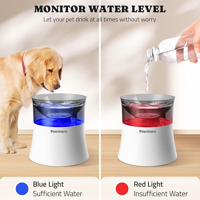 Pawtners Dog Water Fountain, 1 Gallon Automatic No Spill Pet Water Bowl Dispenser for Small Medium Large Dogs with Vortex Filter, Deep Drinking Area and Quiet Pump