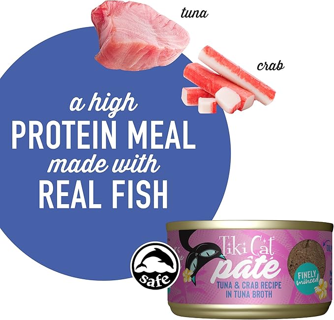 Tiki Cat Grill Pâté, Tuna & Crab, High-Protein and 100% Non-GMO Ingredients, Wet Finely Minced Cat Food for All Life Stages, 2.8 oz. Cans (Pack of 12)