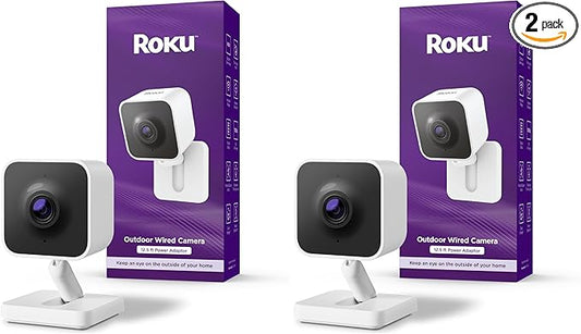 Roku Outdoor Camera - Home Security - IP65 Weather Resistant Wired Security Camera & Pet Monitor with 1080p HD Night Vision, Compatible with Alexa & Google, WDR, Motion & Sound Detection (Pack of 2)