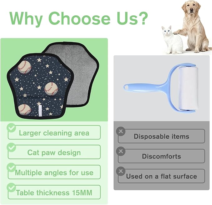 Reusable Pet Hair Removal Glove Star Sport Baseball Magic Brush for Cat & Dog Hair Remover for Car, Sofa, Bedding, Clothes - 9x9 Mitt Washable