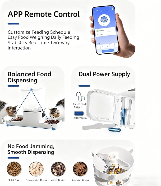 Evenwow 5G WiFi Automatic Feeder, Large Capacity 6L Timed Dry Food Dispenser for Cats and Dogs, APP Control & Anti-Clog Design for Multiple Pets