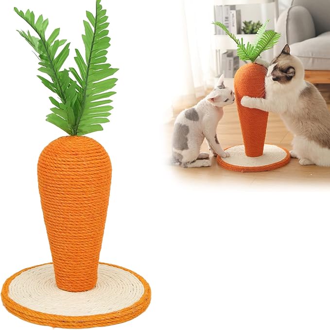 Restokki Cat Scratching Post Carrot Sisal Vertical Carrot Cat Climbing Frame for Indoor Cats Kitty Training Climbing