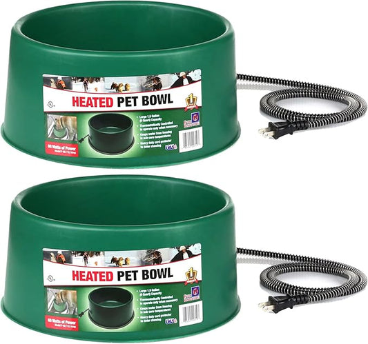 Farm Innovators P-60 1.5 Gallon 60 Watt Electric Heated Pet Water Bowl with Thermostatic Control and Anti Chew Cord, Green (2 Pack)