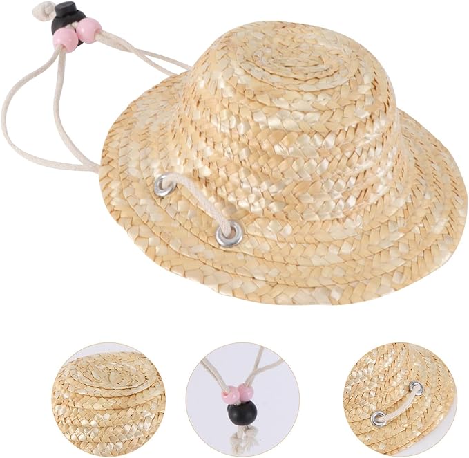 Pet Straw Sunshade Hat for Dogs and Cats, Woven Straw Hat with Cotton Rope, Small Size, Casual Outdoor Dress-up Accessory for Summer Pet Supplies Random Color